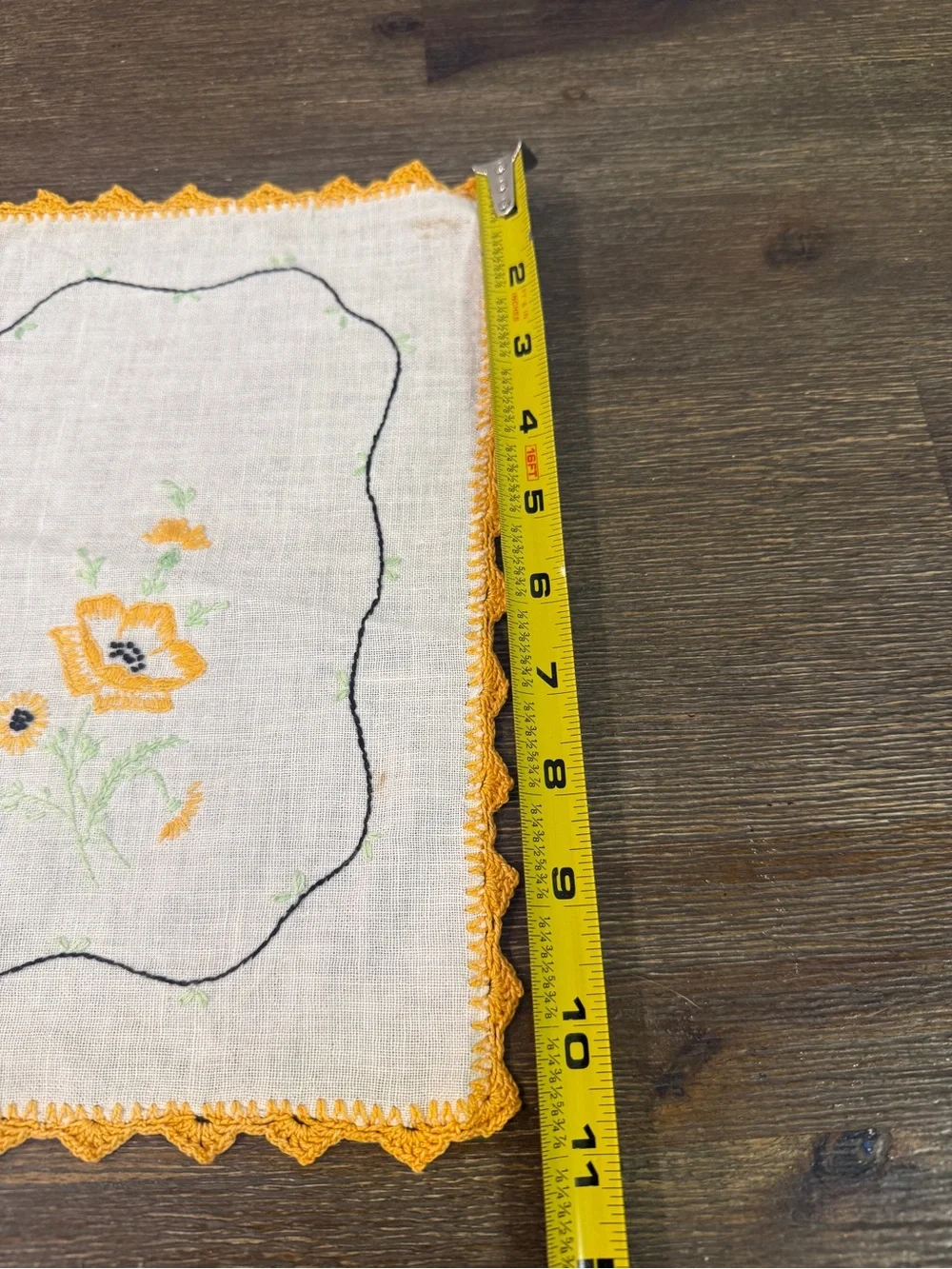 Hand-Embroidered Yellow Floral Linen Small Placemats - Set of 2